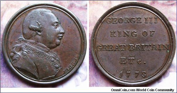 Sentimental Token: This is the first of a set of 13 by Kirk given as a gift each month to purchasers of The Sentimental Magazine.  George III King of Great Britain ETc.  Bronze 26mm