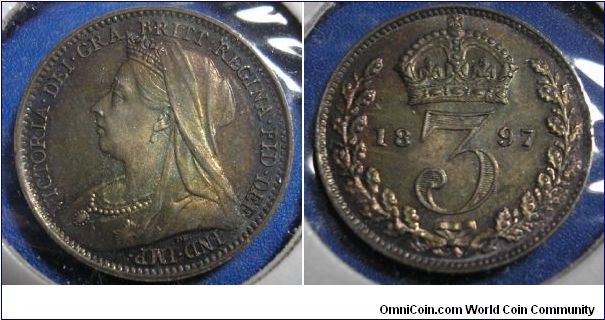 1897 Maundy 3 Pence.  Attractively toned.