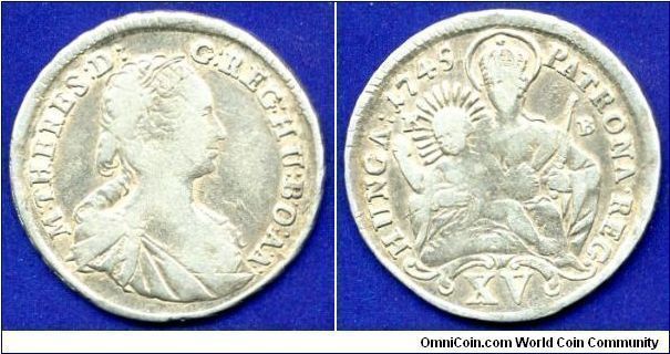 15 kreuzer.
Maria Theresia (1740-1780) the Queen of Hungary & Bohemia.
(KB)Kremnitz mint.


Ag563f. 6,40gr.