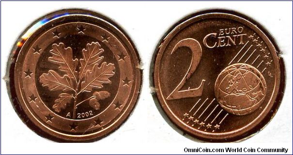 2c
Oak twig, featured on the former pfennig. 
Globe & Value