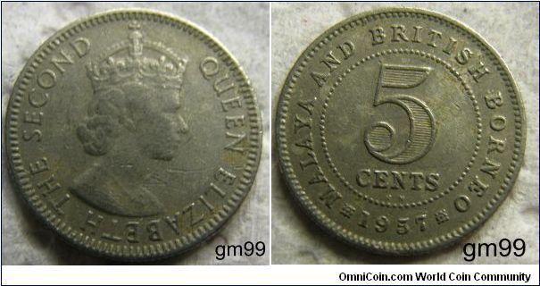 Queen Elizabeth II. Malaya and British Borneo  5 Cents (1953-1961)