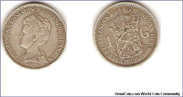 1 gulden
Wilhelmina, queen of the Netherlands