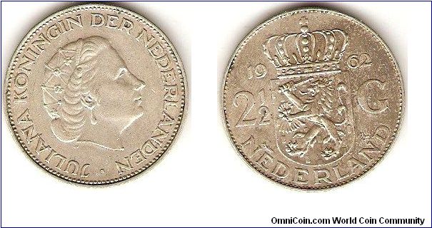 2 1/2 gulden (rijksdaalder)
Juliana, queen of the Netherlands
silver