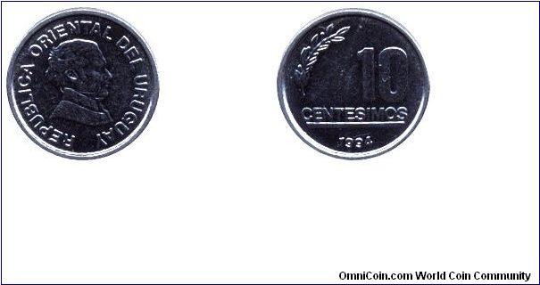 Uruguay, 10 centimos, 1994, Steel, Artigas.                                                                                                                                                                                                                                                                                                                                                                                                                                                                         