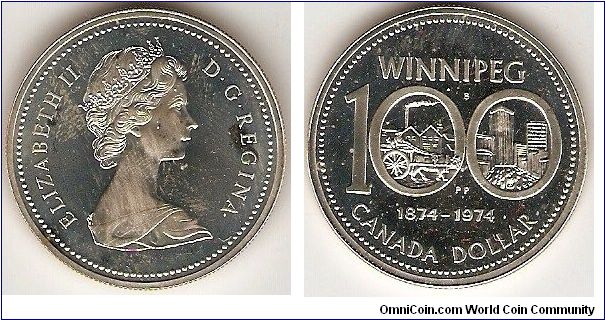 Silver dollar
Winnipeg centennial
effigy of Elizabeth II by Arnold Machin