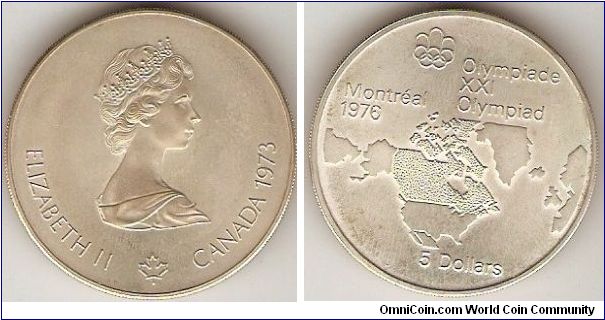 5 silver dollars
XXI Olympiad Montreal 1976
Map of North-America