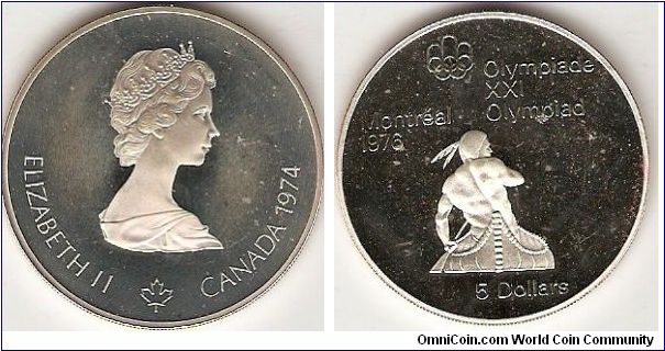 5 silver dollars
XXI Olympiad Montreal 1976
Indian canoe