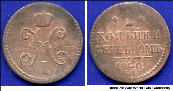 2 kopeek on silver.
Nikolaus I (1825-1855).


Cu.