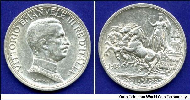 2 Lire.
Vittorio Emanuele III (1900-1946).
Legend on obverse without 'belt' (rim).
(R) Roma mint.


Ag835f. 10,0gr.