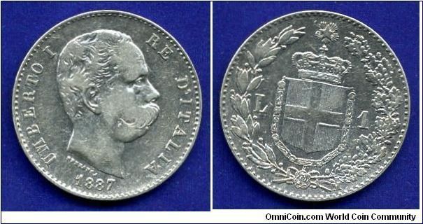 1 Lire.
Umberto I (1878-1900).
(M) Milan mint.


Ag835f. 5,0gr.