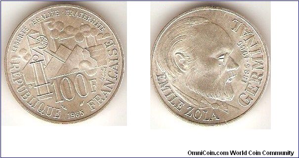 100 francs
Emile Zola, writer of Germinal