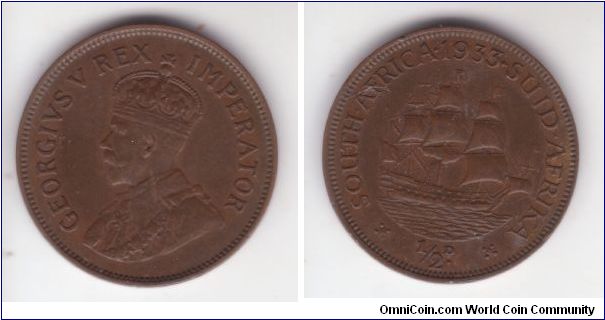 KM-13.3, 1933 South Africa half penny;