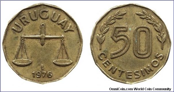 Uruguay, 50 centesimos, 1976, Al-Bronze, Scale.                                                                                                                                                                                                                                                                                                                                                                                                                                                                     