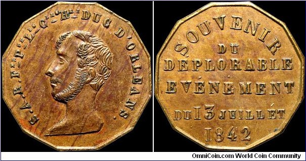 1842 Death Medal, Duke d'Orleans, France. He died as a result of a carriage accident.                                                                                                                                                                                                                                                                                                                                                                                                                                    