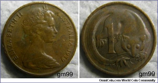 1 Cent (Bronze) : 1966-1984
Obverse: Crowned head of Queen Elizabeth II right,
 ELIZABETH II AUSTRALIA date
Reverse: Ring-tailed opossum,
 1