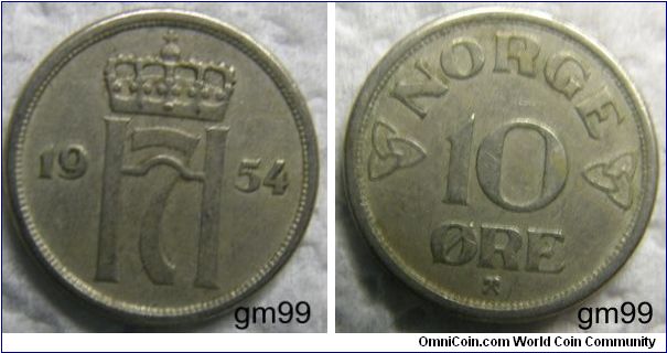 Norway km396 10 Ore (1951-1957)
