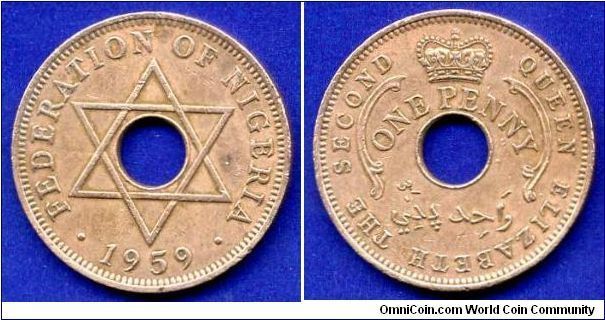 1 penny.
Federation of Nigeria.
Elizabeth II.


Cu.