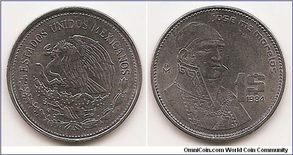 1 Peso
KM#496
Stainless Steel, 24.5 mm. Obv: National arms, eagle left Rev:
Armored bust right