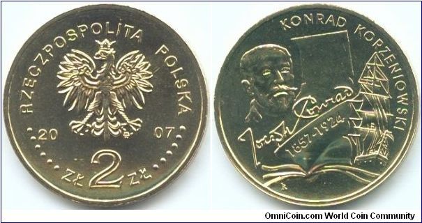 Poland, 2 zlote 2007.
150th Anniversary - Birth of Konrad Korzeniowski/Joseph Conrad.