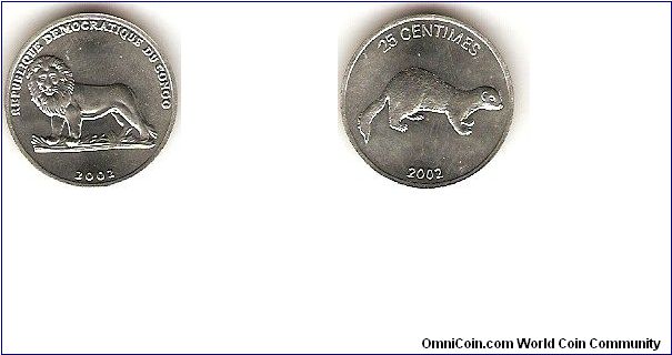 Democratic Republic of Congo (Congo-Kinshasa)
25 centimes
weasel