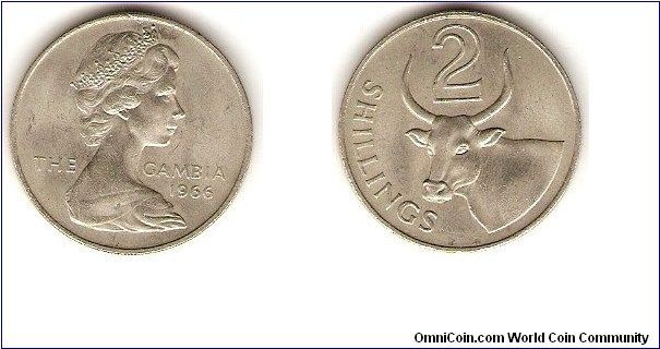 2 shillings
Elizabeth II by Arnold Machin
African domestic ox, by Michael Rizello
copper-nickel