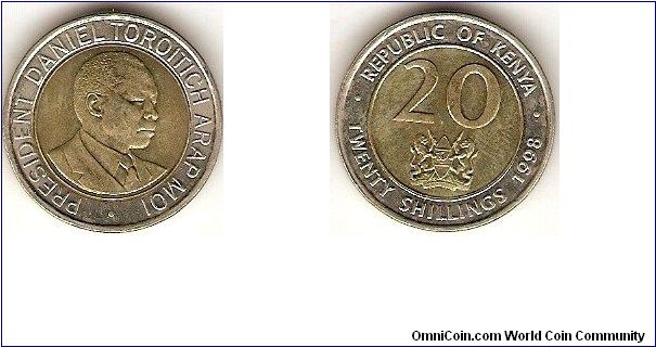 20 shillings
bimetallic
President Daniel Toroitich Arap Moi