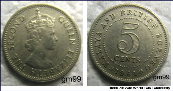 Queen Elizabeth II. Malaya and British Borneo 5 Cents (1953-1961)