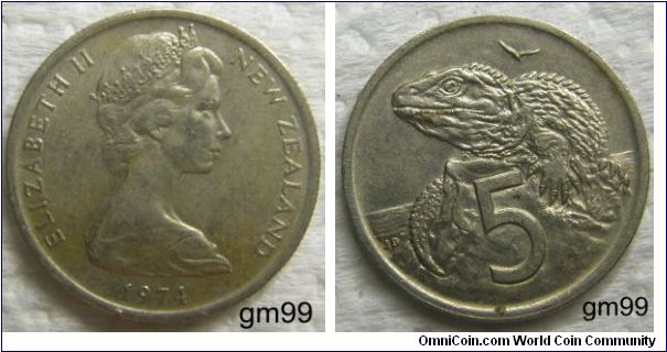 New Zealand km34 5 Cents (1967-1985)