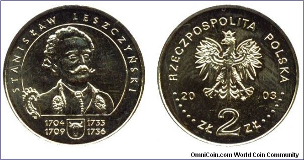 Poland, 2 zlote, 2003, Stanislaw Leszczynski, 1704-1733, 1709-1736.                                                                                                                                                                                                                                                                                                                                                                                                                                                 