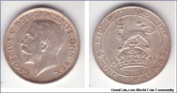 KM-816, Great Britain shilling; full neck; this specimen is a good very fine or slightly higher with a lot of original luster