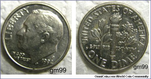 Franklin Delano Roosevelt Dime. 10 Cents 1994P-Mintmark: P (for Philadelphia, PA) above the date