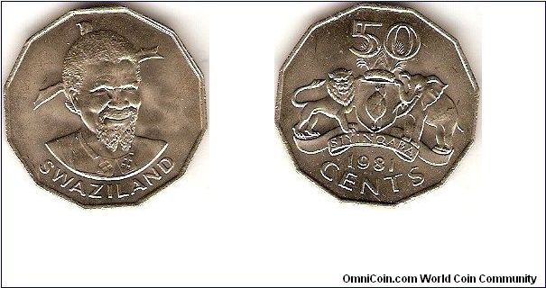 50 cents
king Sobhuza II