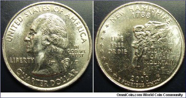 US 2000 quarter dollar, commemorating New Hampshire, mintmark D. Special thanks to slowly but surely!