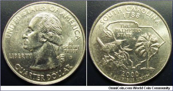 US 2000 quarter dollar, commemorating South Carolina, mintmark D. Special thanks to slowly but surely!