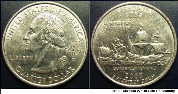 US 2000 quarter dollar, commemorating Virginia, mintmark D. Special thanks to slowly but surely!