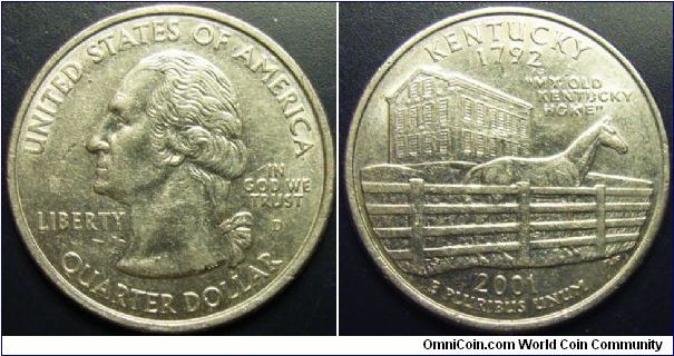 US 2001 quarter dollar, commemorating Kentucky, mintmark D. Special thanks to slowly but surely!
