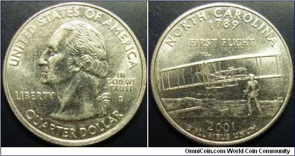 US 2001 quarter dollar, commemorating North Carolina, mintmark D. Special thanks to slowly but surely!