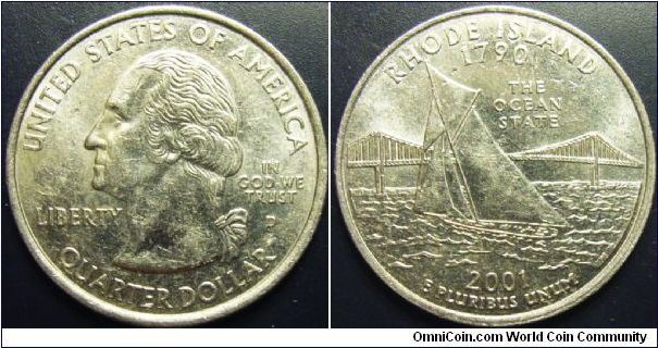 US 2001 quarter dollar, commemorating Rhode Island, mintmark D. Special thanks to slowly but surely!