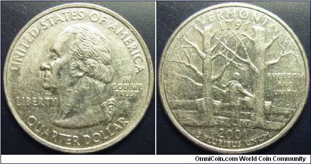 US 2001 quarter dollar, commemorating Vermont, mintmark D. Special thanks to slowly but surely!