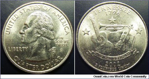 US 2002 quarter dollar, commemorating Tennessee, mintmark D. Special thanks to slowly but surely!