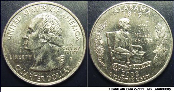 US 2003 quarter dollar, commemorating Alabama, mintmark D. Special thanks to slowly but surely!