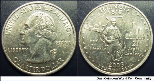 US 2003 quarter dollar, commemorating Illinois, mintmark D. Special thanks to slowly but surely!