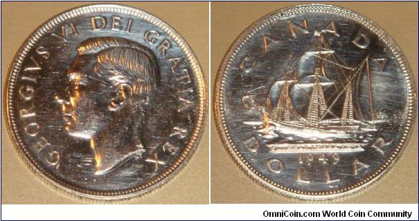 Canada, 1 dollar, 1949 Commemorative for Entry of Newfoundland into Confederation, silver dollar