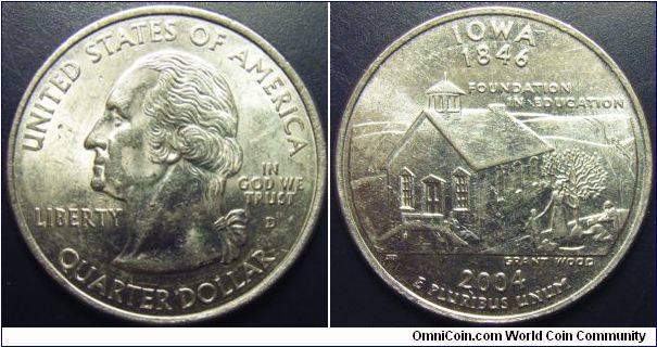 US 2004 quarter dollar, commemorating Iowa, mintmark D. Special thanks to slowly but surely!