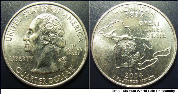 US 2004 quarter dollar, commemorating Michigan, mintmark D. Special thanks to slowly but surely!