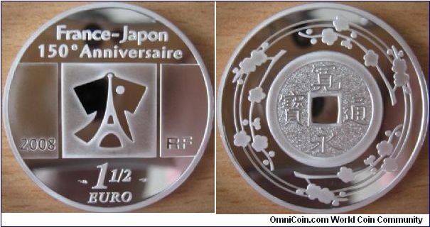 1,5 Euro - France-Japan relationship Kanei-Thuho coin - 22.2 g Ag 900 - mintage 5,000