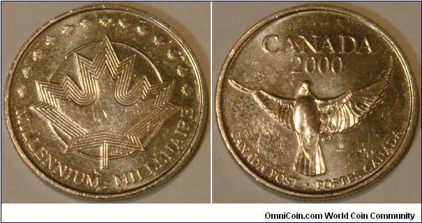 Canada, 25 cents, 2000 Millennium series: Canada Post Medallion