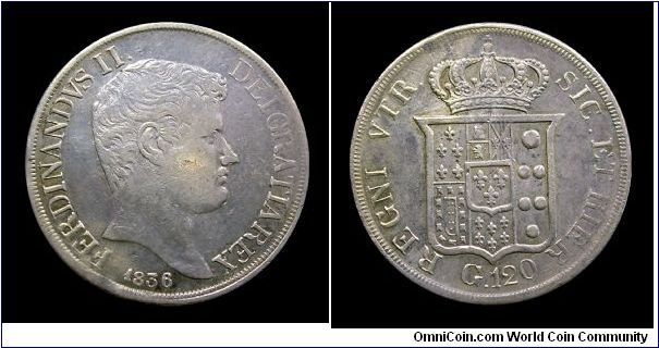 Kingdom of the Two Sicilies - Ferdinand II - 120 Grana (Piastra) II type (Beardless bust) - Silver