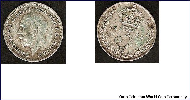 3 pence
George V
0.500 silver
modified effigy