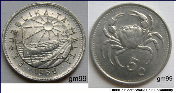 Malta km77 5 Cents (1986)